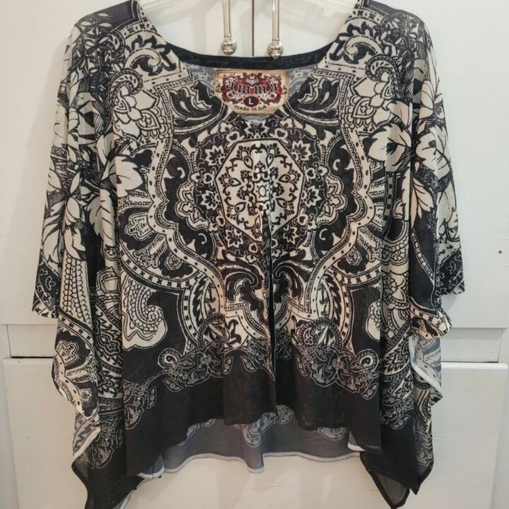 Amma Design Cropped Sheer Shaw Large Black And White Artsy Floral